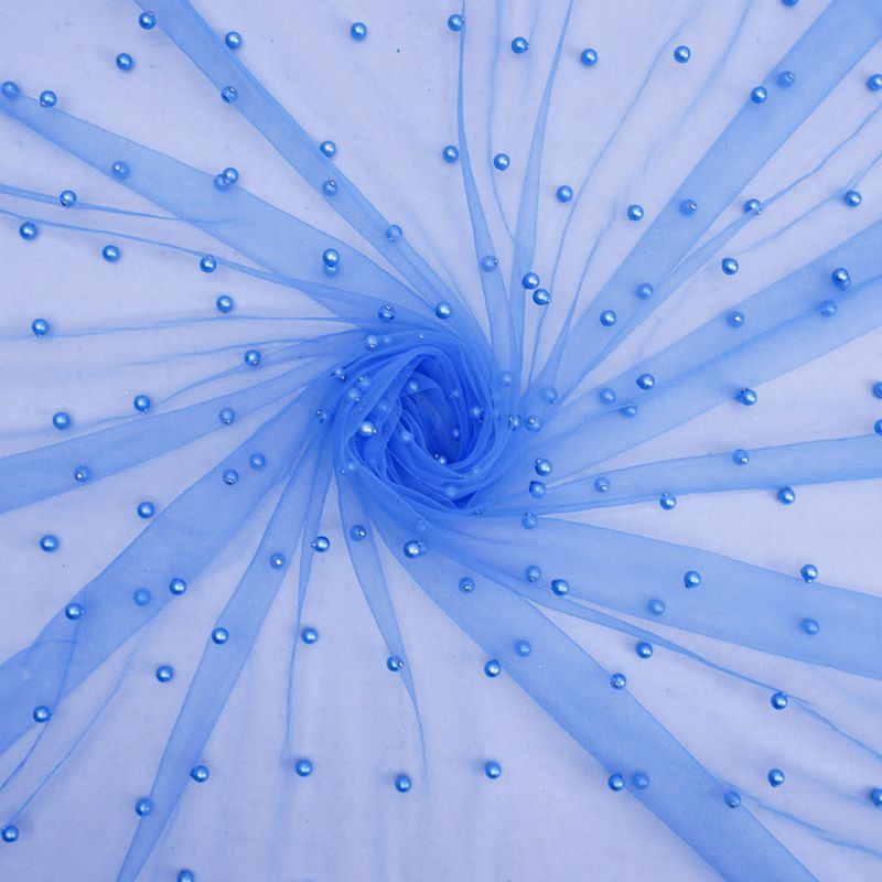 Tecido tule bordado com pérolas azul celeste - und 50x140cm-1782243890746