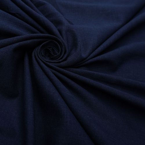 Tecido cambraia de algodão com trama de linho azul marinho