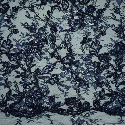 Tecido renda pedraria cordone azul marinho