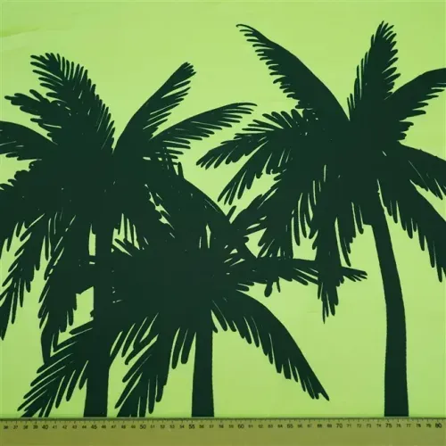 Tecido satin lenco amarelo estampa coqueiros - und 110x150cm