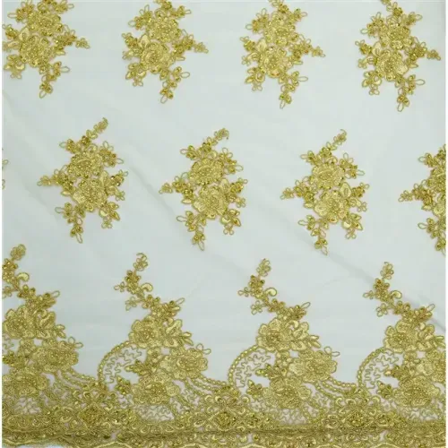 Tecido renda tule bordado cordone dourado - und 60x130cm
