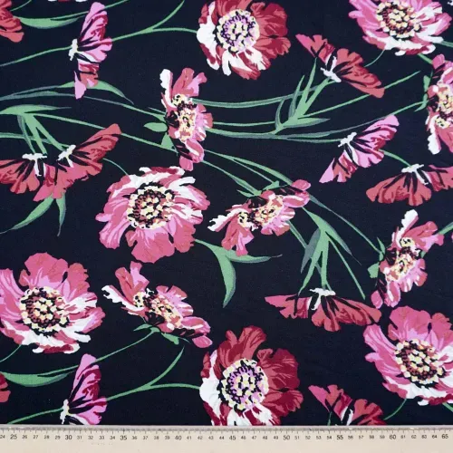 Tecido viscose preto estampado floral (tecido italiano legítimo) - und 110x146cm