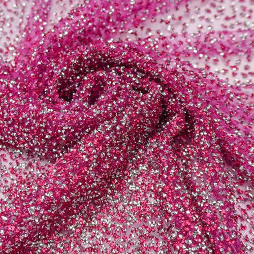 Tecido renda tule glitter diamante quebrado pink