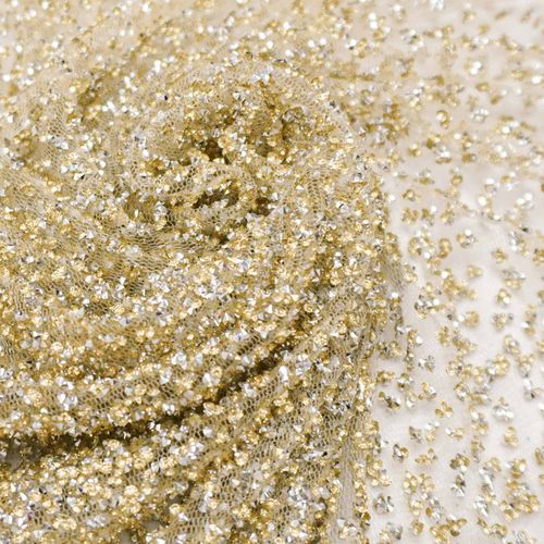 Tecido renda tule glitter diamante quebrado dourado