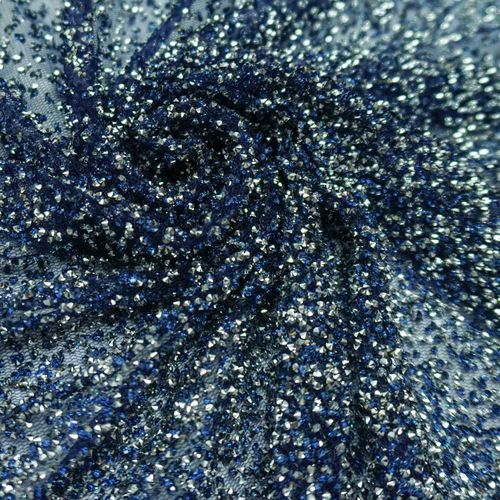 Tecido renda tule glitter diamante quebrado azul marinho