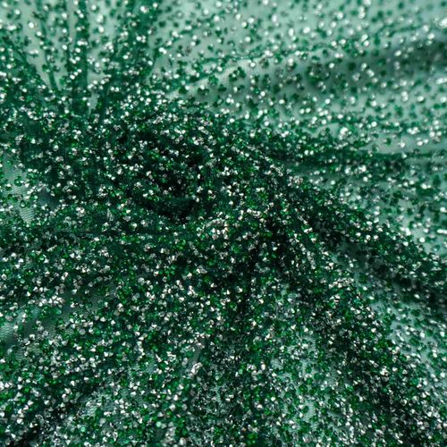 Tecido renda tule glitter diamante quebrado verde floresta