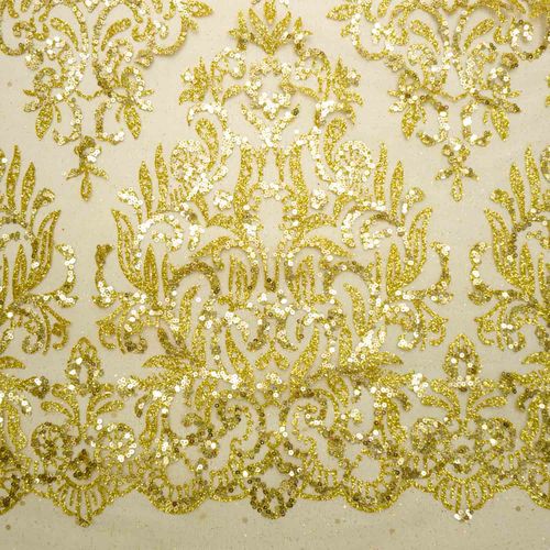 Tecido renda tule com glitter e paetê dourado