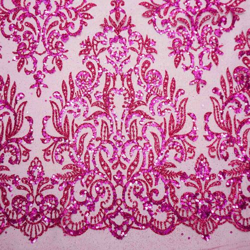 Tecido renda tule com glitter e paetê pink