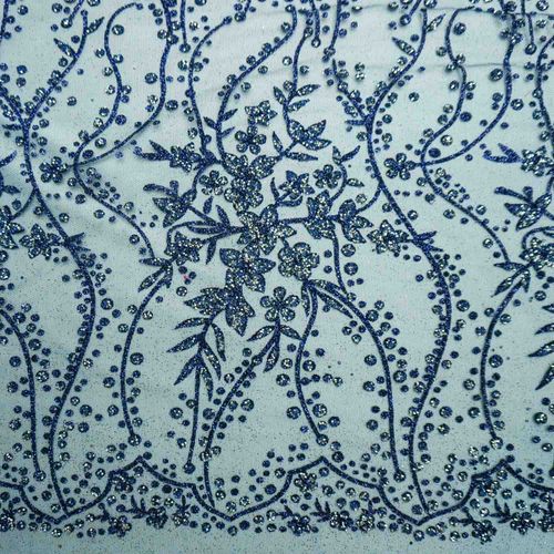 Tecido renda tule glitter diamante quebrado azul marinho