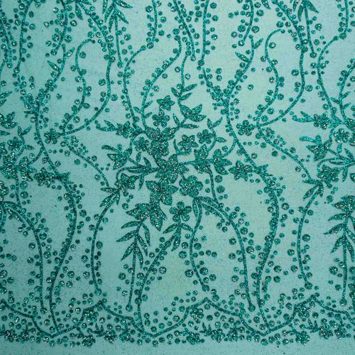 Tecido renda tule glitter quebrado verde tiffanny