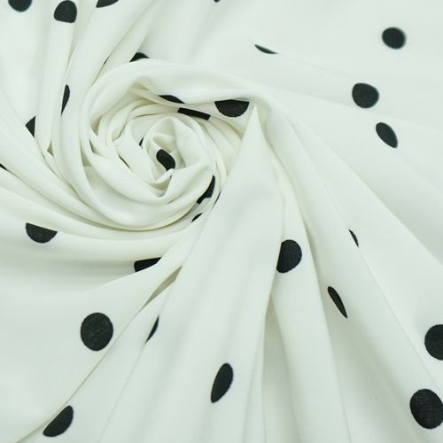 Tecido seda pluma estampada poa branco