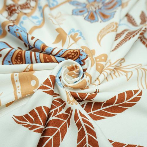 Tecido viscose barrada estampada floral branca