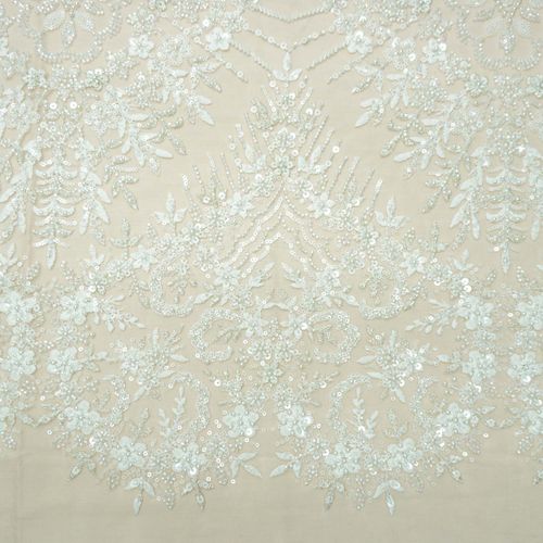 Tecido renda tule bordado pedraria branco