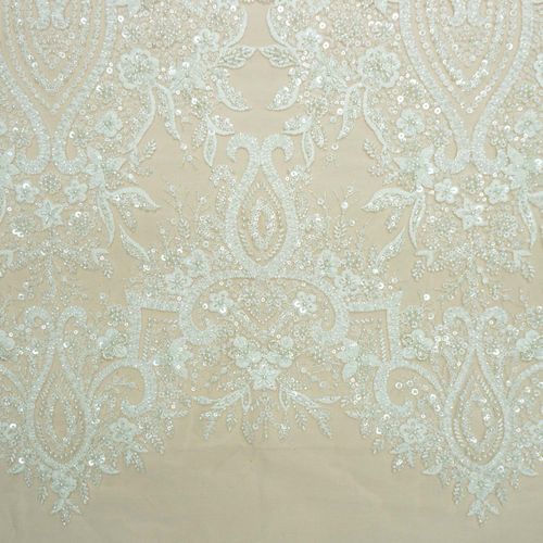 Tecido renda tule bordado pedraria branco