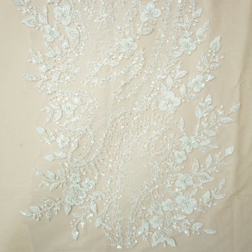 Tecido renda tule bordado pedraria branco - und 34x135 cm