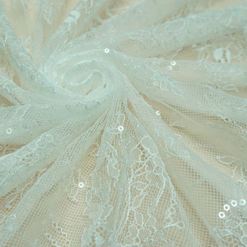 Tecido renda chantilly c/ mini paete off white - und 130x290