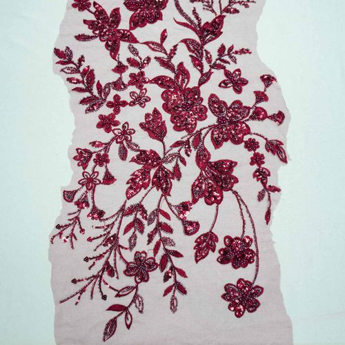 Tecido renda tule bordado pedraria marsala - Und 34cmx130cm