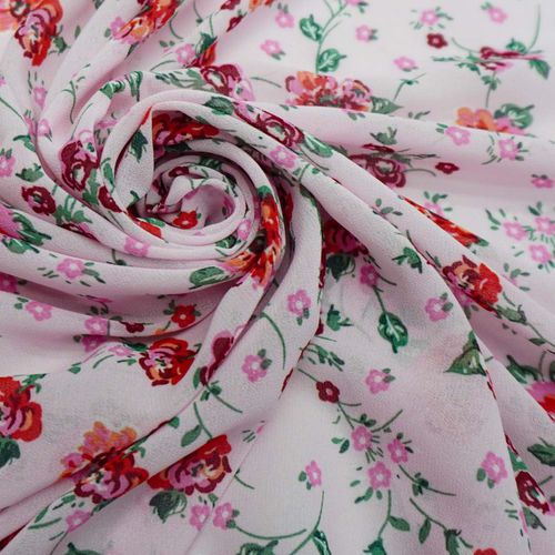 Tecido musseline toque de seda rosa estampado floral