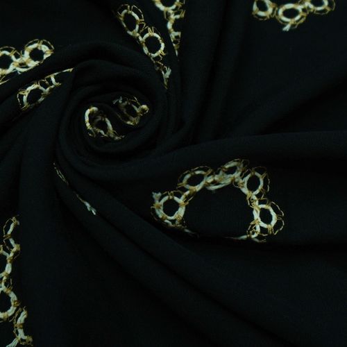 Tecido viscose bordado cordonê preto