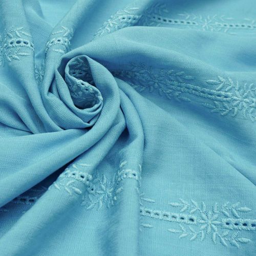 Tecido viscose bordada azul serenity