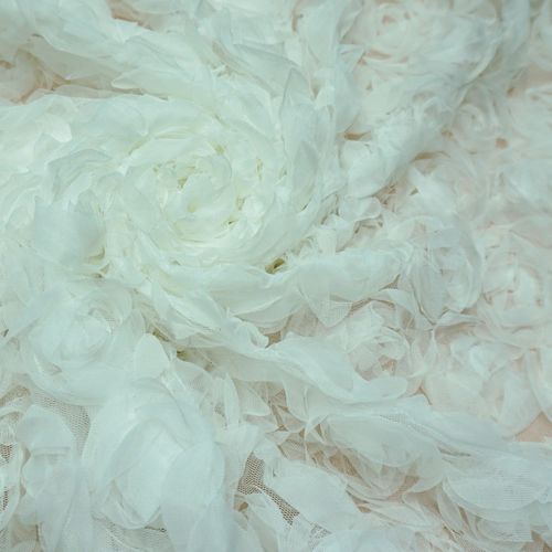 Tecido renda tule bordado flor 3d off white