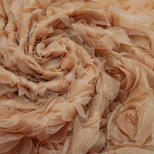 Tecido renda tule bordado flor 3d nude